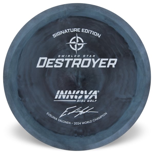 Innova Disc Golf Canada Eveliina Salonen 2024 World Champion Signature Edition Swirly Star Destroyer Innova Disc Golf Canada Star Destroyer Distance Driver Distance Driver Slick Finish Versatile Colors Great Durability and grip Overstable Impact Resistant Improved Glide Flexible in cooler conditions Great for distance and control Maintains stability over time Comfortable for grip
