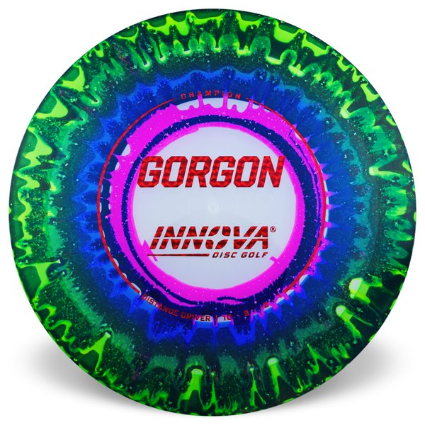 Champion INNOVA DISC GOLF CANADA Gorgon Distance Driver Firm grip High durability Stable flight path Premium pricing Resistant to scratches Ideal for advanced players 10 / 6 / -2 / 1 Most Durable Dyed Vibrant Colours