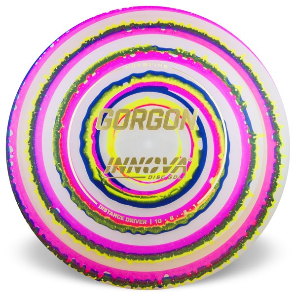 Champion INNOVA DISC GOLF CANADA Gorgon Distance Driver Firm grip High durability Stable flight path Premium pricing Resistant to scratches Ideal for advanced players 10 / 6 / -2 / 1 Most Durable Dyed Vibrant Colours