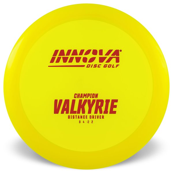 Innova Disc Golf Canada Champion I-Dye Valkyrie Distance Driver Grippy feel Good durability Flexible in cooler conditions Great for distance and control Maintains stability over time Comfortable for grip Straight shots