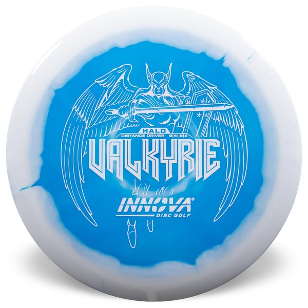 Innova Disc Golf Canada Halo Star Valkyrie Distance Driver Valkyrie Distance Driver Grippy feel Great durability Flexible in cooler conditions Great for distance and control Maintains stability over time Comfortable for grip Straight shots