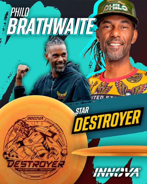 Destroyer Star (Philo Brathwaite 2025 Tour Series) INNOVA DISC GOLF CANADA	Destroyer
Distance Driver	Slick Finish	Versatile Colors	Great Durability	and grip Overstable	Impact Resistant	Improved Glide Flexible in cooler conditions	Great for distance and control	Maintains stability over time
