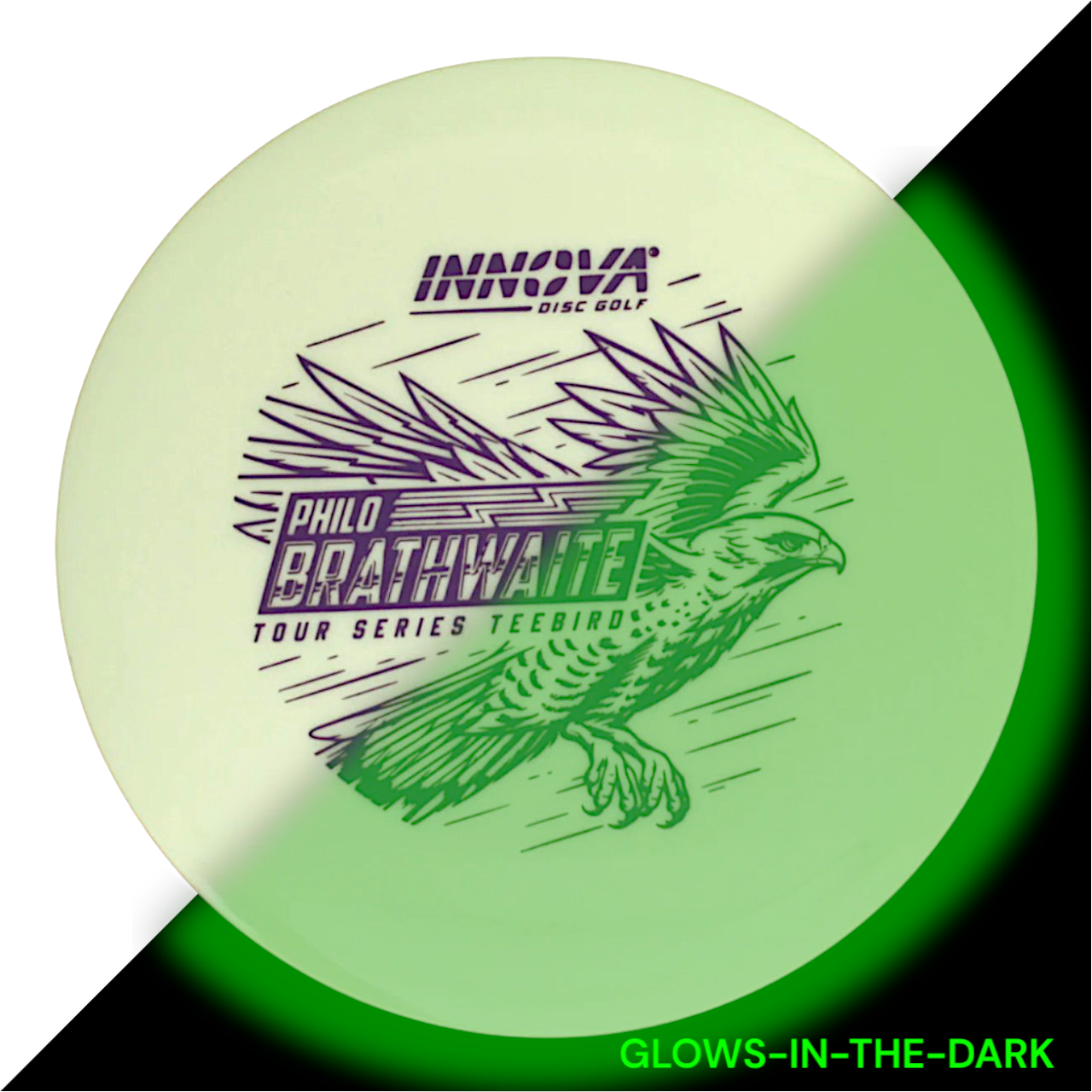 Teebird Proto Glow Star (Philo Brathwaite 2024 Tour Series) Teebird  Glow	Fairway Driver	Glows in the dark	Charges in sunlight	Good grip for night rounds	Maintains durability of premium plastics	Provides visibility at night	Can be used in various conditions