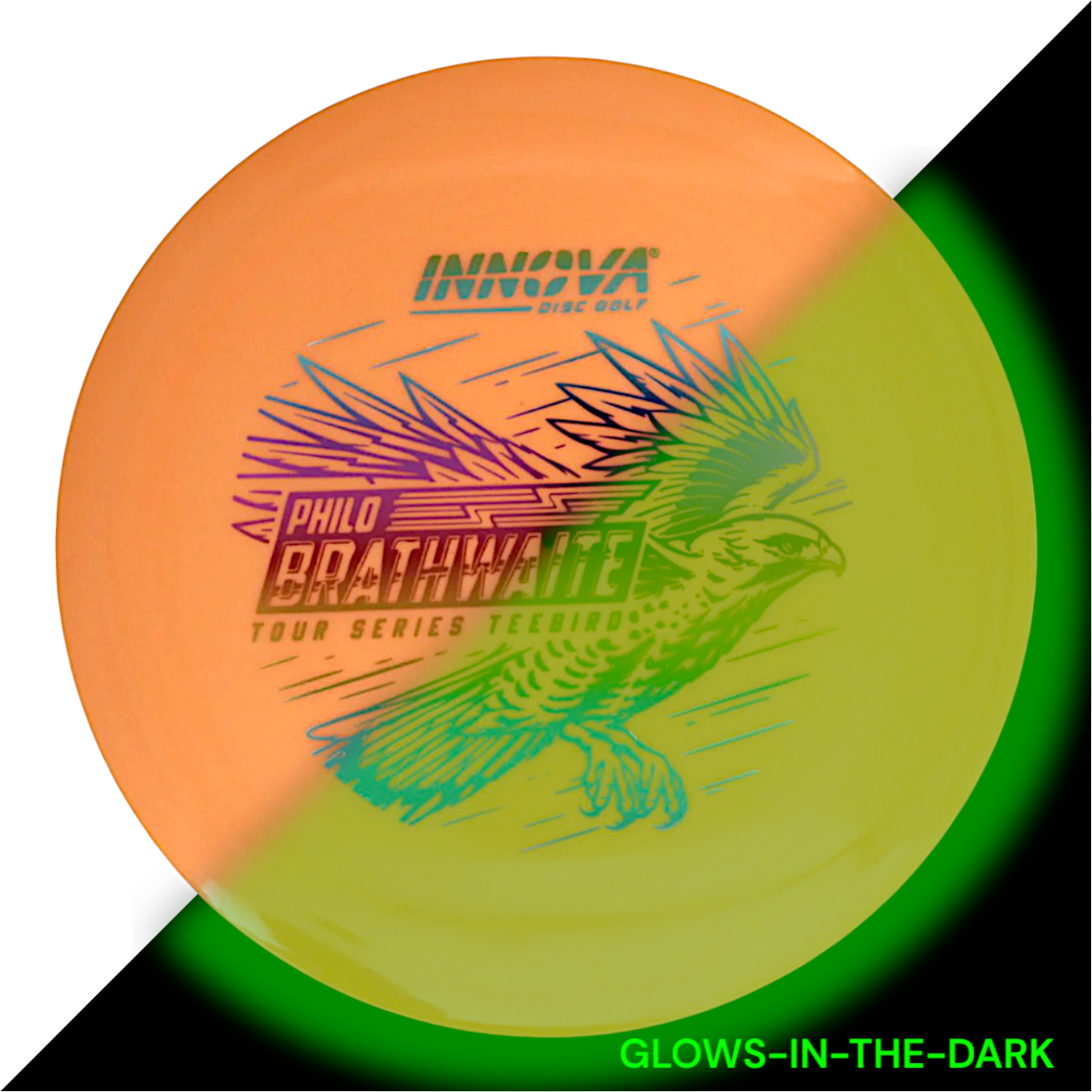 Teebird Proto Glow Star (Philo Brathwaite 2024 Tour Series) Teebird  Glow	Fairway Driver	Glows in the dark	Charges in sunlight	Good grip for night rounds	Maintains durability of premium plastics	Provides visibility at night	Can be used in various conditions