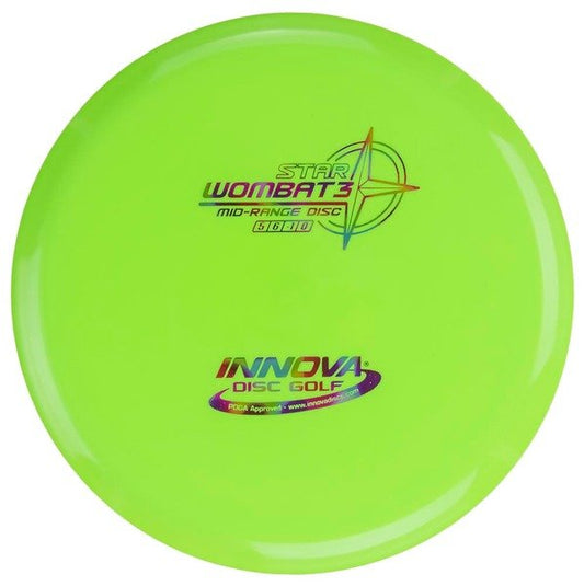 INNOVA DISC GOLF CANADA
Wombat3	Pemium Midrange understable	Flat Releases	Same flight pattern over time  good for Quick release	Increased Control
 and Grips Well		Low Stress	High Grip
Ideal for Controlled Shots
