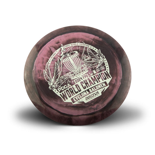 Innova Disc Golf 2024 PDGA FPO World Champion Eveliina Salonen Commemorative Edition Star Destroyer 
Distance Driver	Slick Finish	Versatile Colors	Good Durability	and grip Overstable	Impact Resistant	Improved Glide Flexible in cooler conditions	Great for distance and control	Maintains stability over time	Comfortable for grip lightweight options available