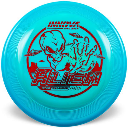 Innova Disc Golf Canada Star Alien INNOVA DISC GOLF CANADA
PUTT AND APPROACH
STABLE PUTTER
BC ONTARIO
BASE 
SPIN PUTTS
ONE DISC ROUNDS
Grippy feel	Good durability	Flexible in cooler conditions	Great for distance and control	Maintains stability over time	Comfortable for grip
