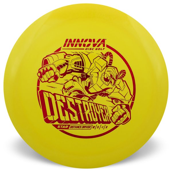 INNOVA DISC GOLF CANADA	Star Destroyer
Distance Driver	Slick Finish	Versatile Colors	Great Durability	and grip Overstable	Impact Resistant	Improved Glide Flexible in cooler conditions	Great for distance and control	Maintains stability over time	Comfortable for grip lightweight

