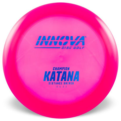 Innova Disc Golf Canada champion Katana Distance Driver 	Soft grip	great durability	Stable flight path		Resistant to scratches	Ideal for advanced players Flexible in cooler conditions	Great for distance and control	Maintains stability over time	Comfortable for grip  good Glide
